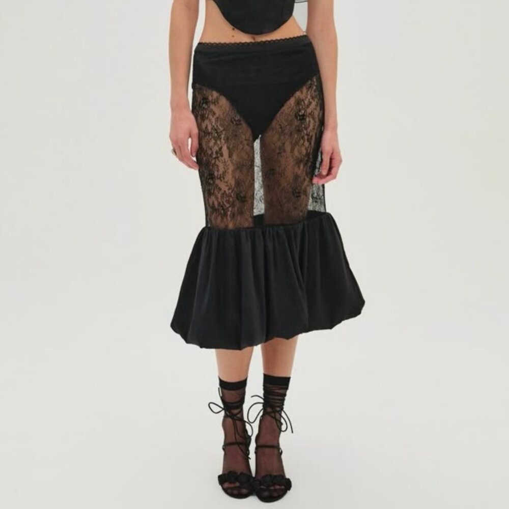 For Love And Lemons Black Lace Midi Skirt